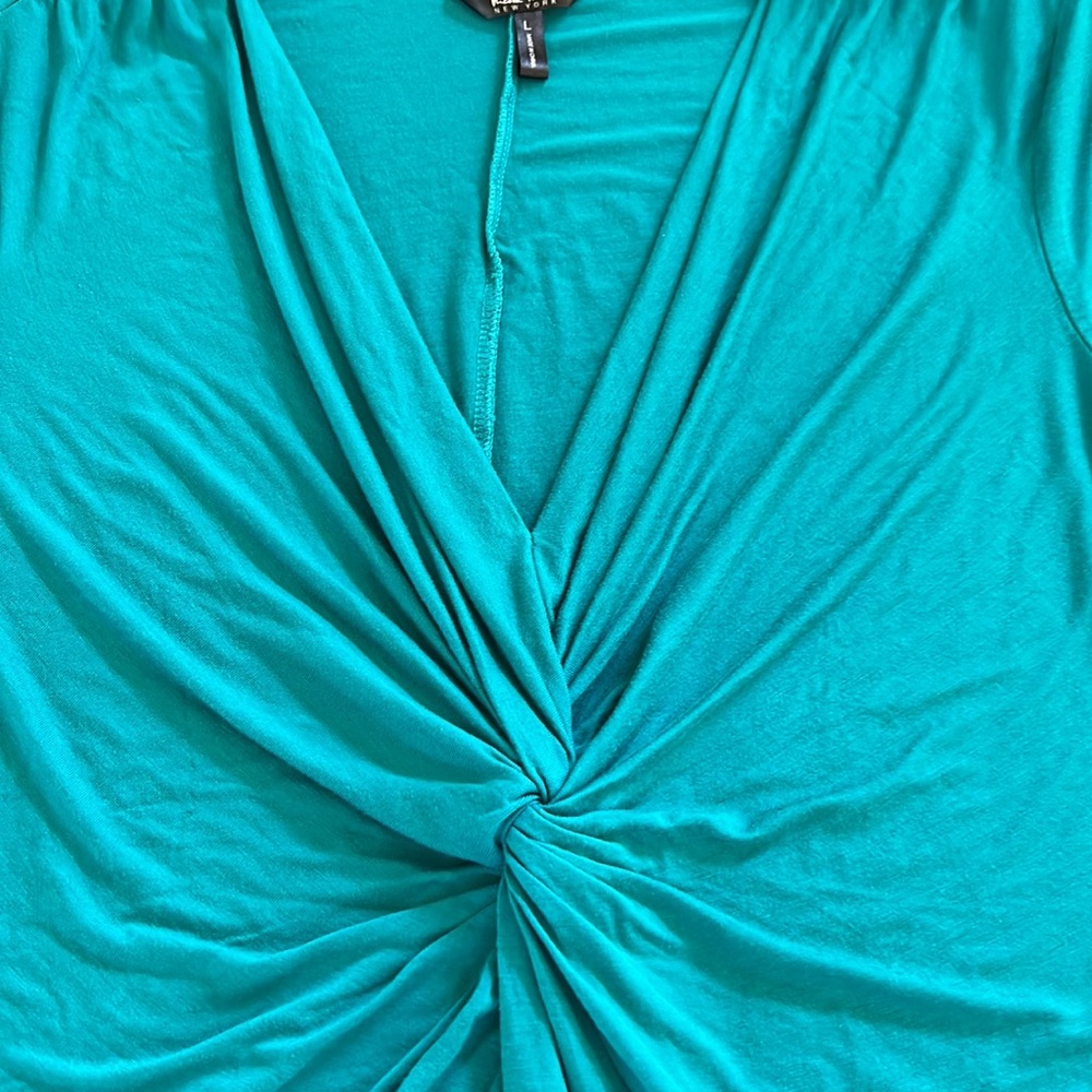 Nicole Miller New York Twisted Knot V Neck Plunge Turquoise Top Size Large - Picture 3 of 9